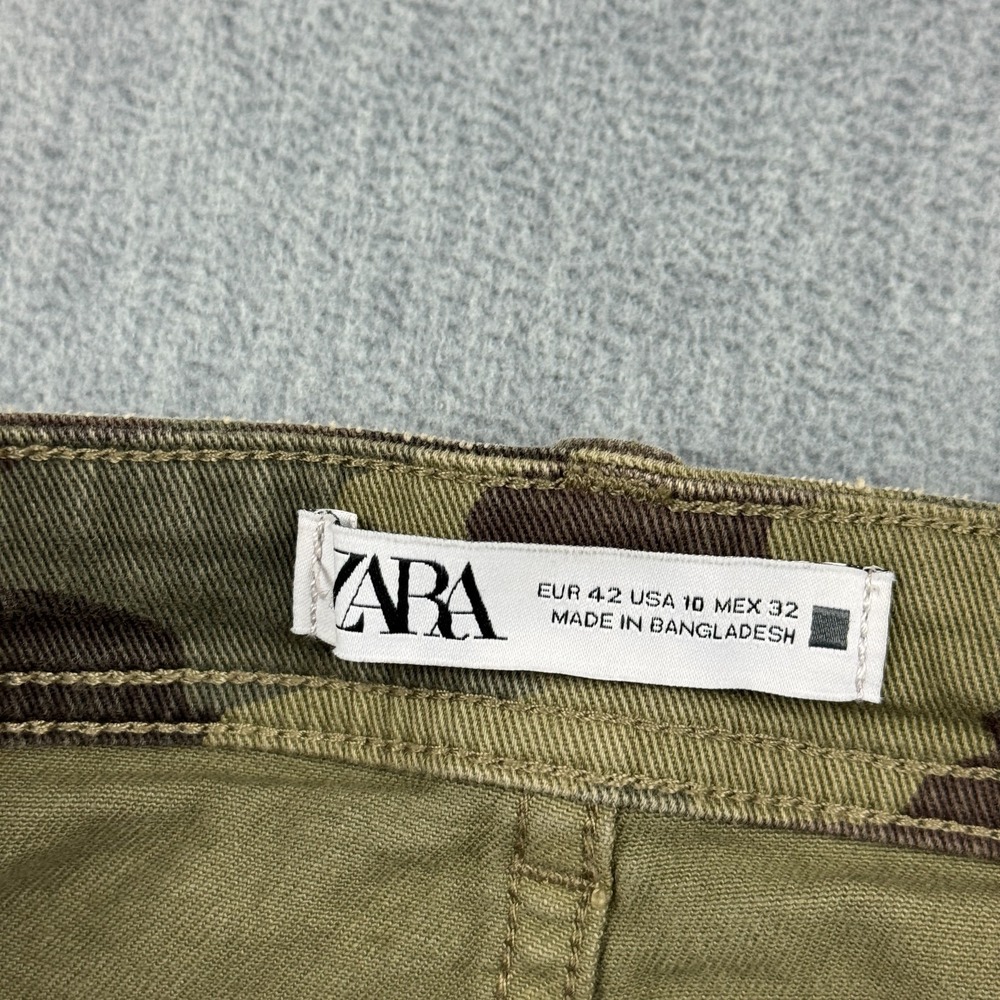 Zara‎ Jeans Womens 10 Fits 33x28 Green Skinny Camouflage Distressed Frayed Hem - Picture 3 of 14